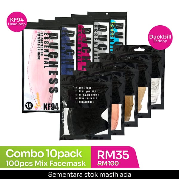 DUCHESS - FACEMASK KF94 HEADLOOP MIX EARLOOP DUCKBILL (COMBO 10 PEKET/100PCS)